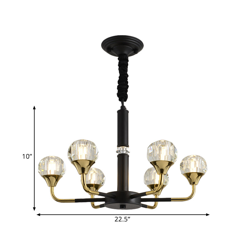 Modern Branching Crystal Ball Chandelier | 6/8/12 Head Suspension Light in Black-Gold