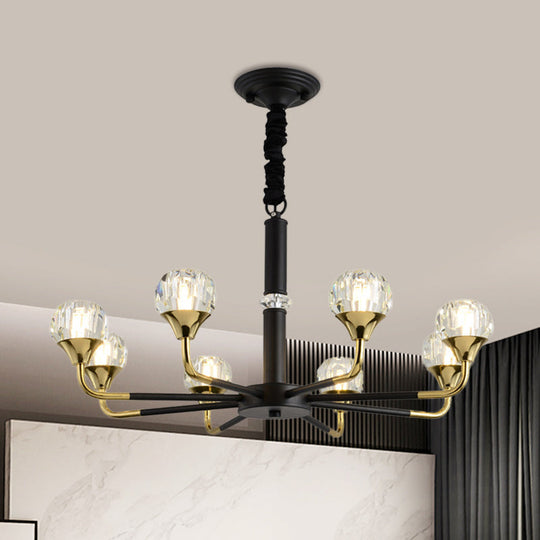 Modern Branching Crystal Ball Chandelier | 6/8/12 Head Suspension Light in Black-Gold