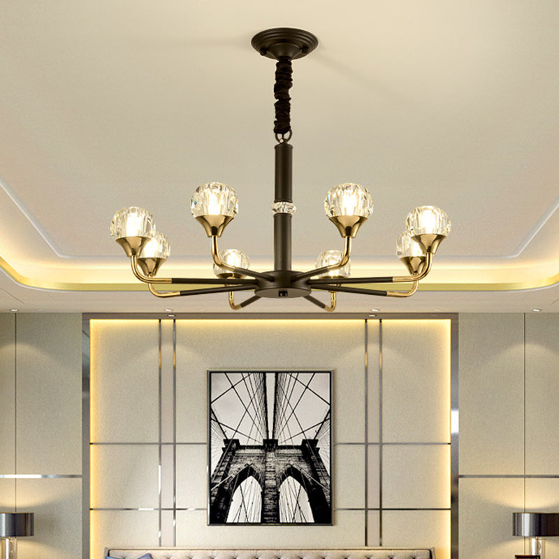 Modern Branching Crystal Ball Chandelier | 6/8/12 Head Suspension Light in Black-Gold