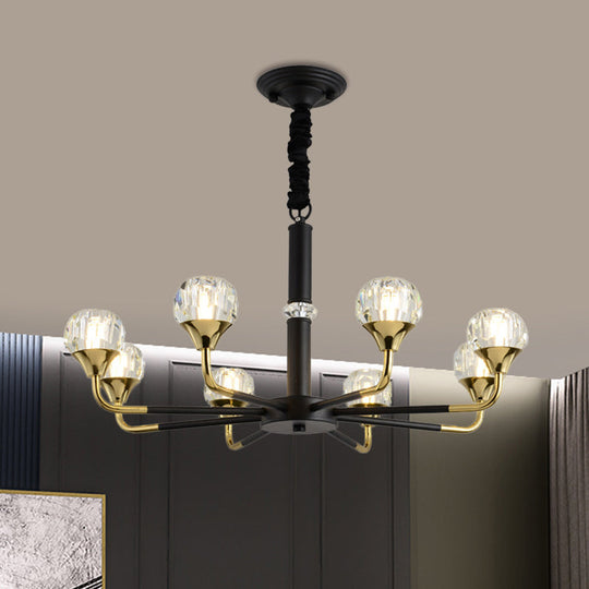 Modern Black-Gold Crystal Ball Chandelier With 6/8/12 Hanging Heads