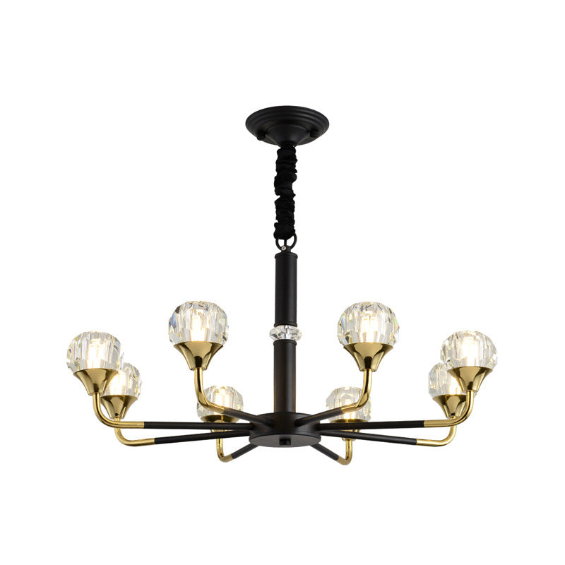 Modern Branching Crystal Ball Chandelier | 6/8/12 Head Suspension Light in Black-Gold