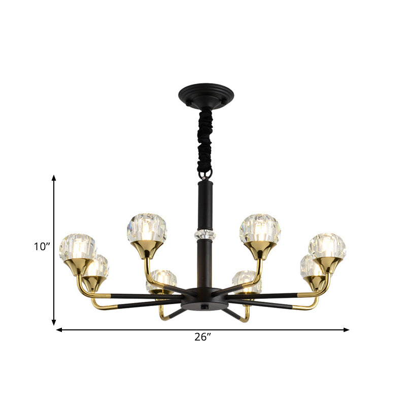 Modern Branching Crystal Ball Chandelier | 6/8/12 Head Suspension Light in Black-Gold