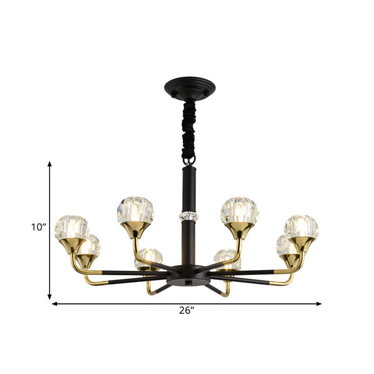 Modern Branching Crystal Ball Chandelier | 6/8/12 Head Suspension Light in Black-Gold