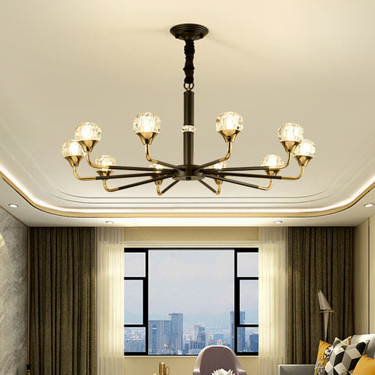 Modern Branching Crystal Ball Chandelier | 6/8/12 Head Suspension Light in Black-Gold