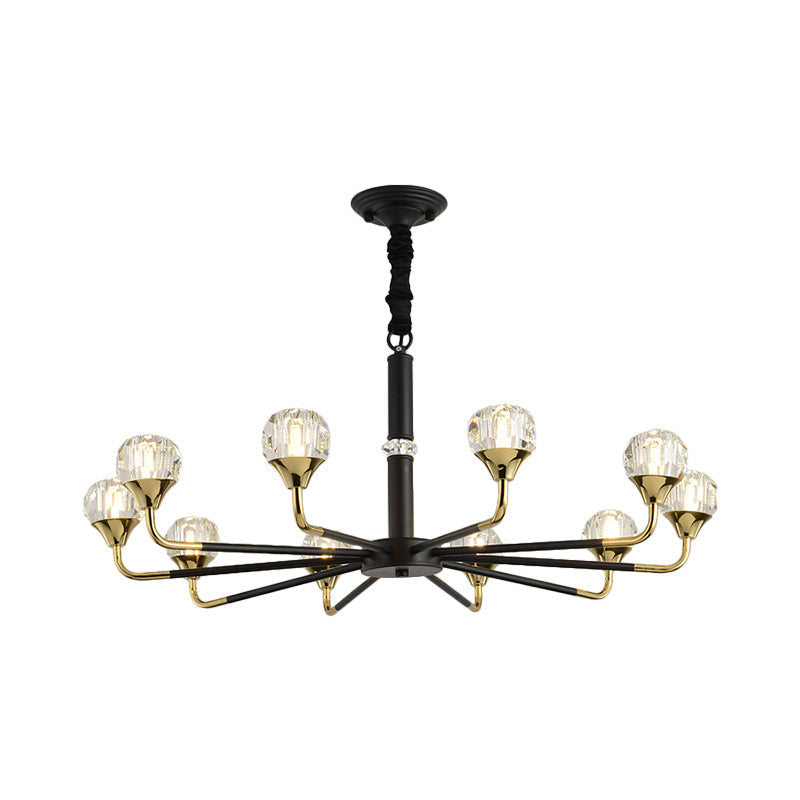 Modern Branching Crystal Ball Chandelier | 6/8/12 Head Suspension Light in Black-Gold