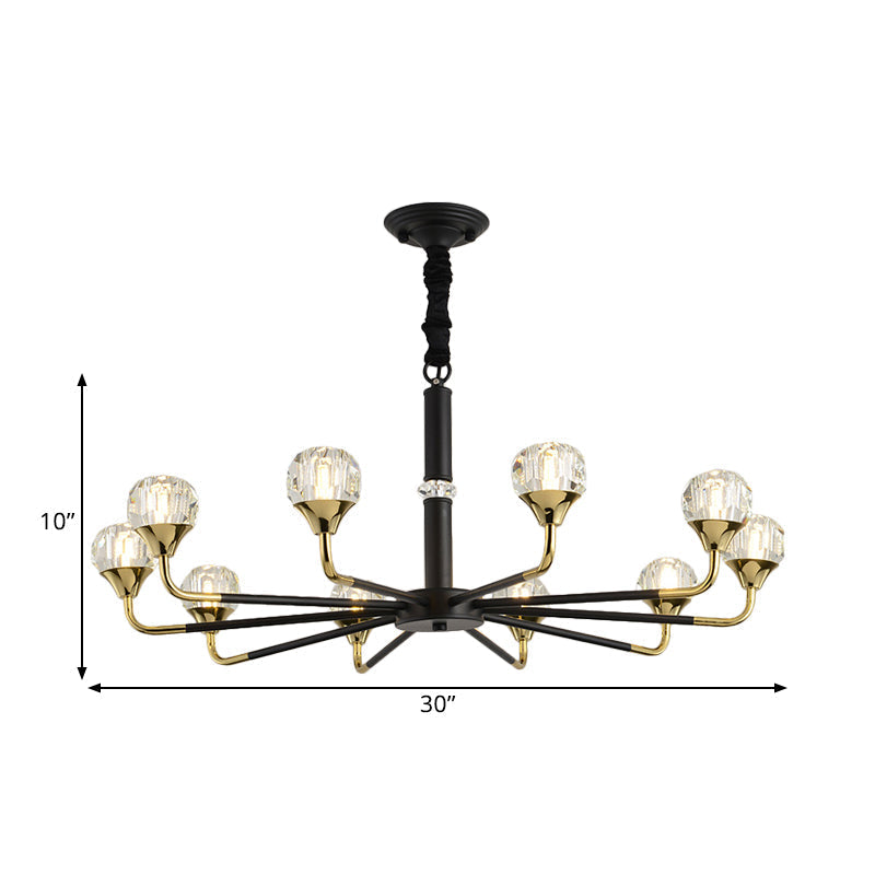 Modern Branching Crystal Ball Chandelier | 6/8/12 Head Suspension Light in Black-Gold