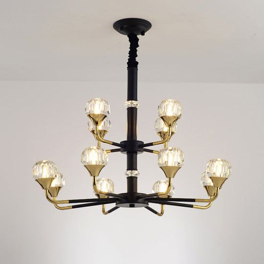 Modern Branching Crystal Ball Chandelier | 6/8/12 Head Suspension Light in Black-Gold