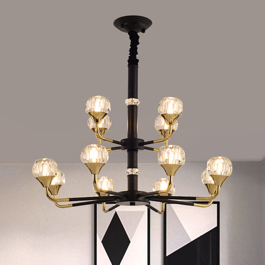 Modern Branching Crystal Ball Chandelier | 6/8/12 Head Suspension Light in Black-Gold