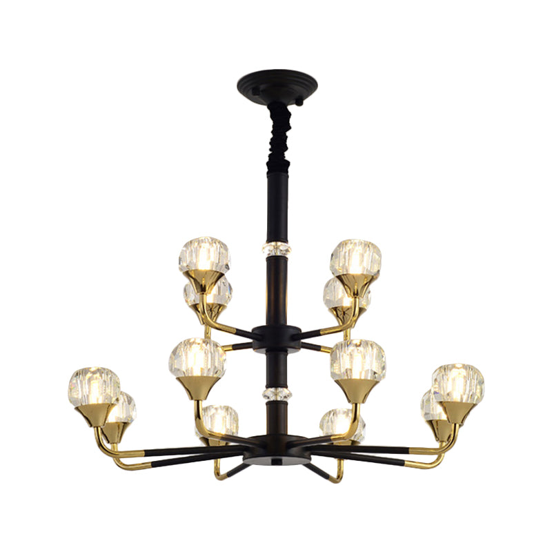 Modern Branching Crystal Ball Chandelier | 6/8/12 Head Suspension Light in Black-Gold