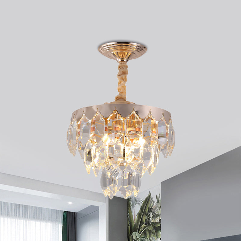 Modern Gold 3-Tier Crystal Rod Drop Lamp - 2-Light Foyer Ceiling Chandelier