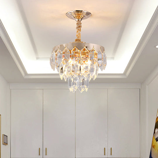 Modern Gold Crystal Rod Chandelier - 3 Tiers 2 Lights Ideal For Foyer Ceiling