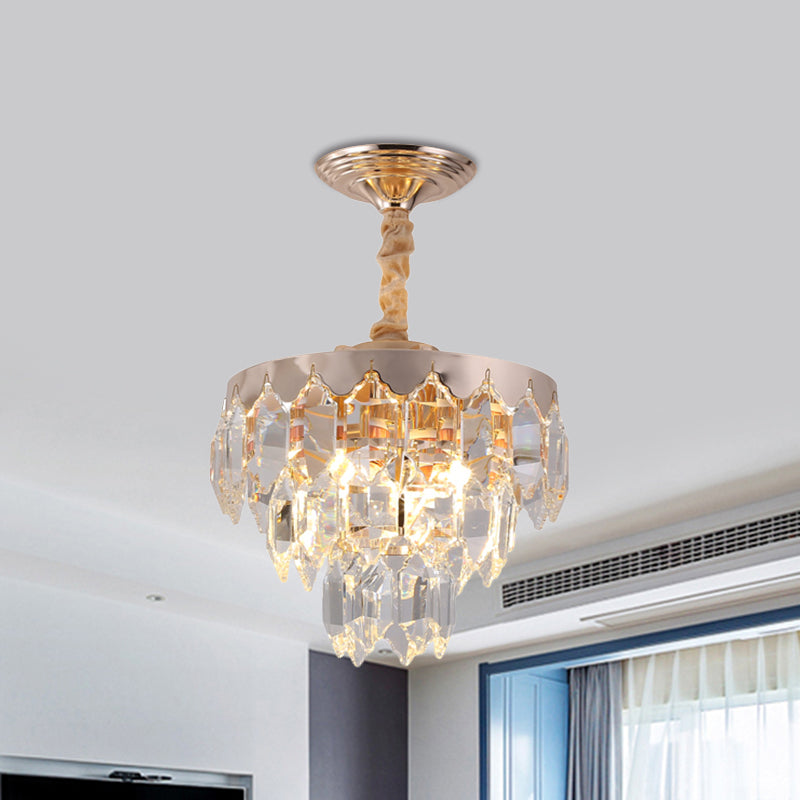 Modern Gold 3-Tier Crystal Rod Drop Lamp - 2-Light Foyer Ceiling Chandelier