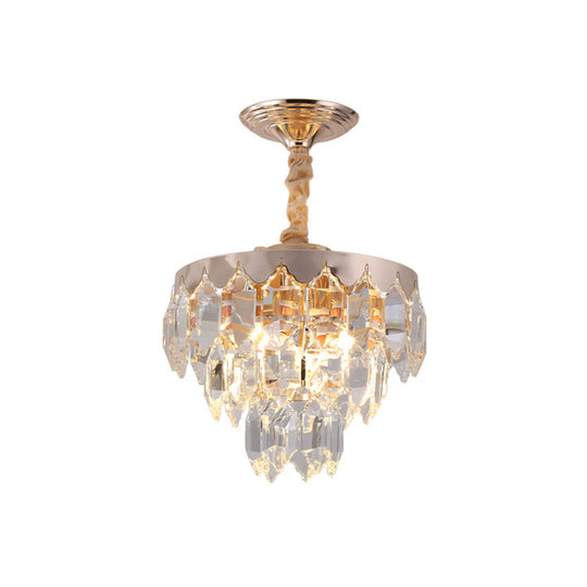 Modern Gold Crystal Rod Chandelier - 3 Tiers 2 Lights Ideal For Foyer Ceiling