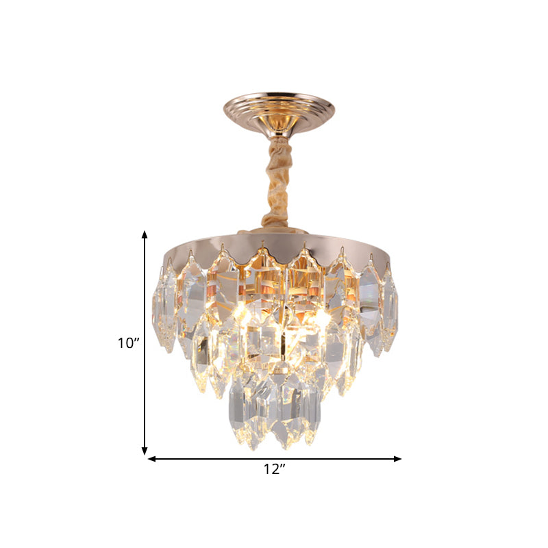 Modern Gold 3-Tier Crystal Rod Drop Lamp - 2-Light Foyer Ceiling Chandelier