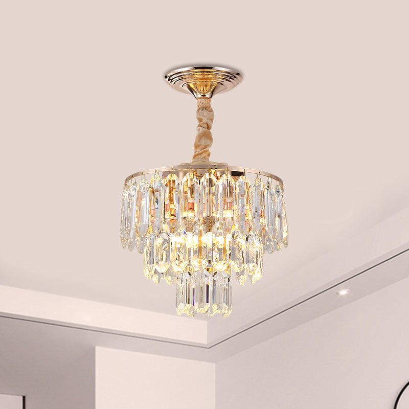 Modern Gold 3-Tier Crystal Rod Drop Lamp - 2-Light Foyer Ceiling Chandelier