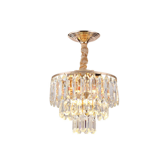 Modern Gold 3-Tier Crystal Rod Drop Lamp - 2-Light Foyer Ceiling Chandelier