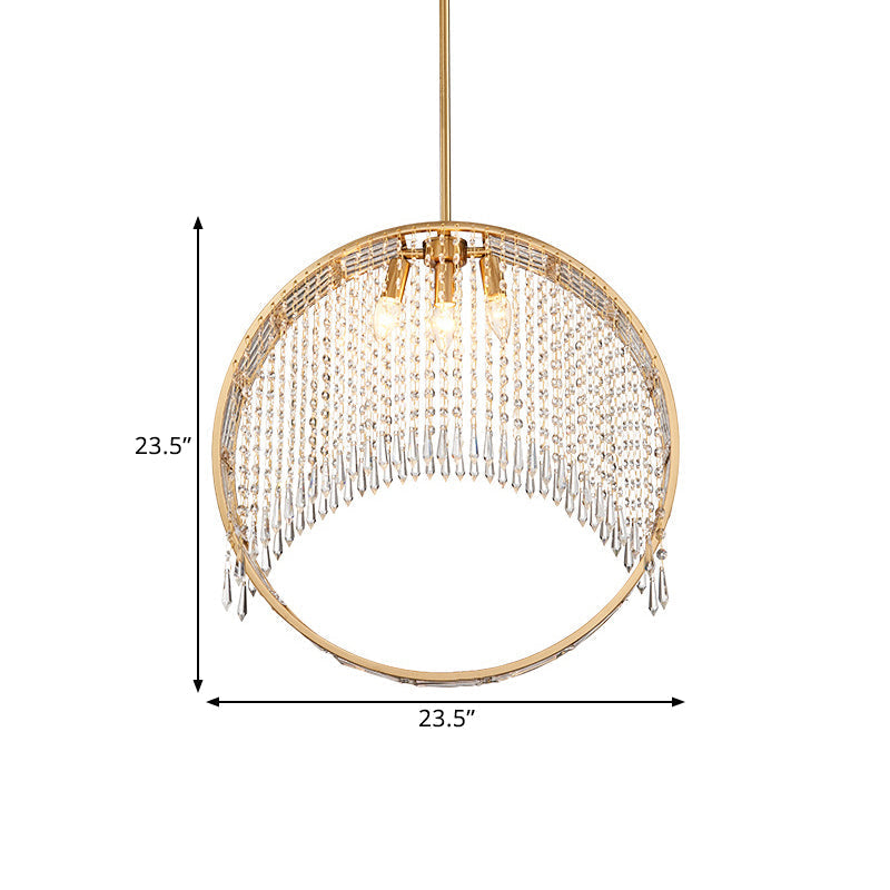 Modern Circle Drop Pendant Iron Chandelier - Gold with Crystal Drapes