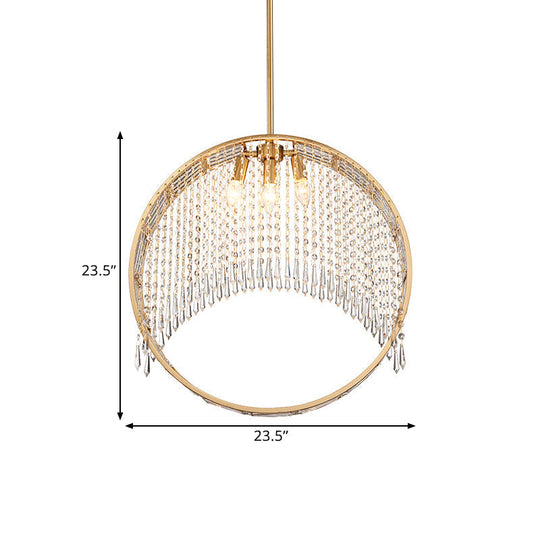 Stylish Gold Circle Drop Pendant Chandelier With Crystal Drapes