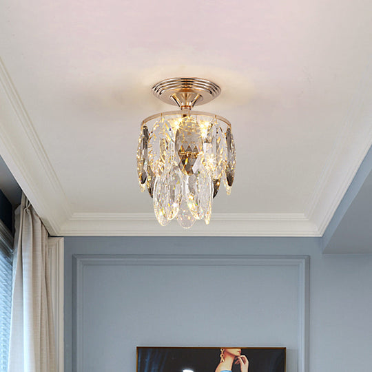 Modern Gold Crystal Leaf Chandelier - 3-Head Balcony Ceiling Lamp