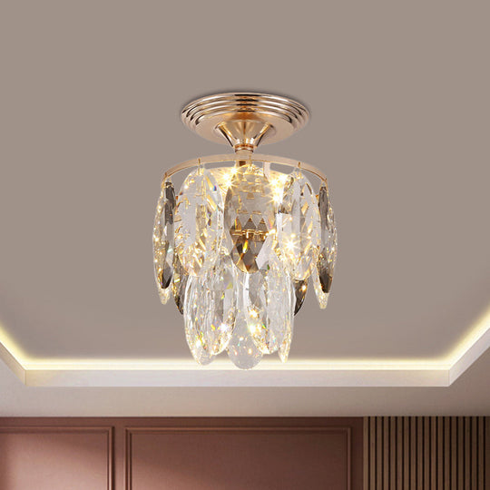 Modern Gold Crystal Leaf Chandelier - 3-Head Balcony Ceiling Lamp