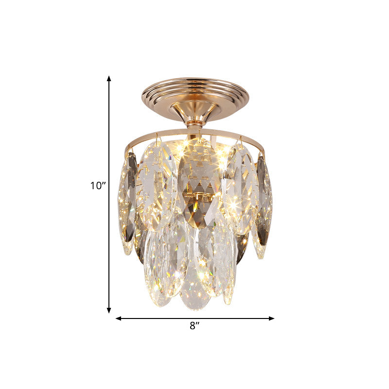 Modern Gold Crystal Leaf Chandelier - 3-Head Balcony Ceiling Lamp