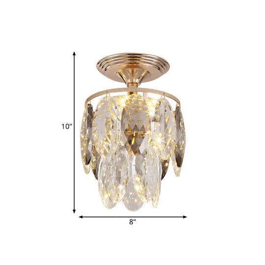 Modern Gold Crystal Leaf Chandelier - 3-Head Balcony Ceiling Lamp