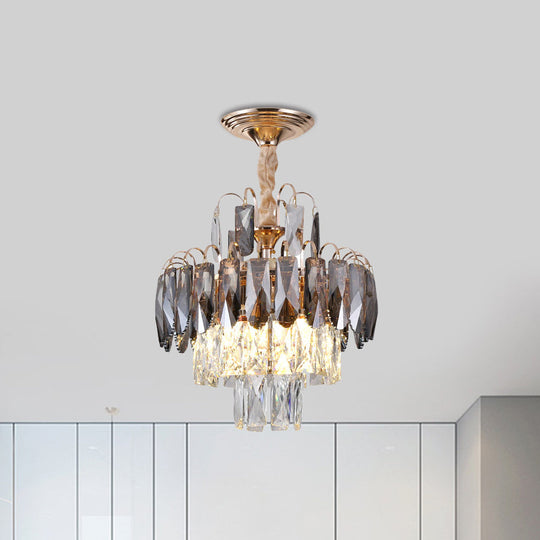 Modern Gold Crystal Leaf Chandelier - 3-Head Balcony Ceiling Lamp