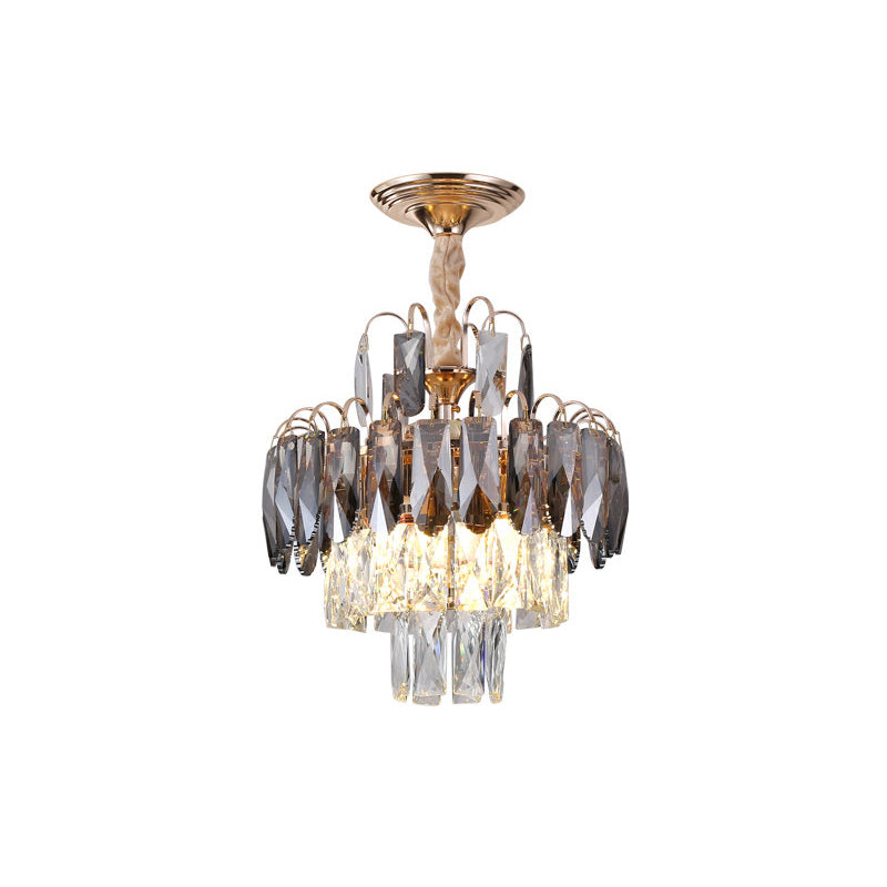 Modern Gold Crystal Leaf Chandelier - 3-Head Balcony Ceiling Lamp