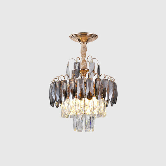 Gold Leaf Chandelier - Modern Crystal Suspension Lamp For Balcony Ceiling (3-Head)