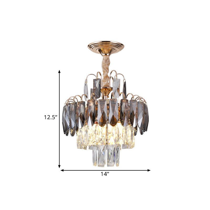 Modern Gold Crystal Leaf Chandelier - 3-Head Balcony Ceiling Lamp