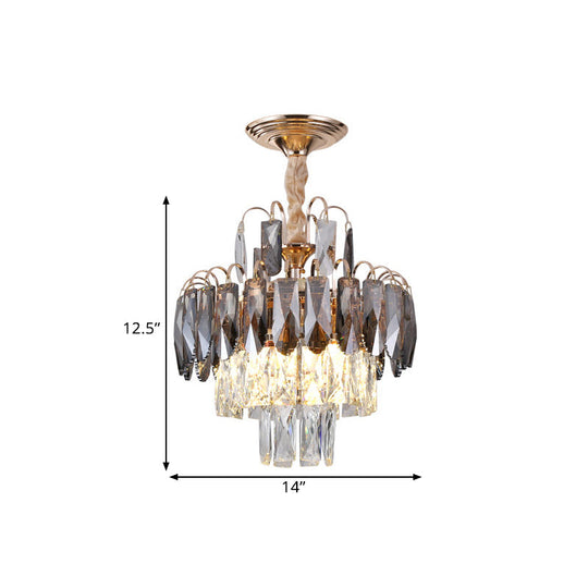 Modern Gold Crystal Leaf Chandelier - 3-Head Balcony Ceiling Lamp