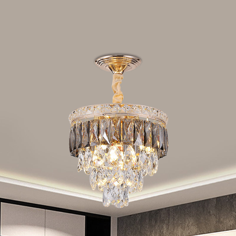 Modern Gold Crystal Leaf Chandelier - 3-Head Balcony Ceiling Lamp