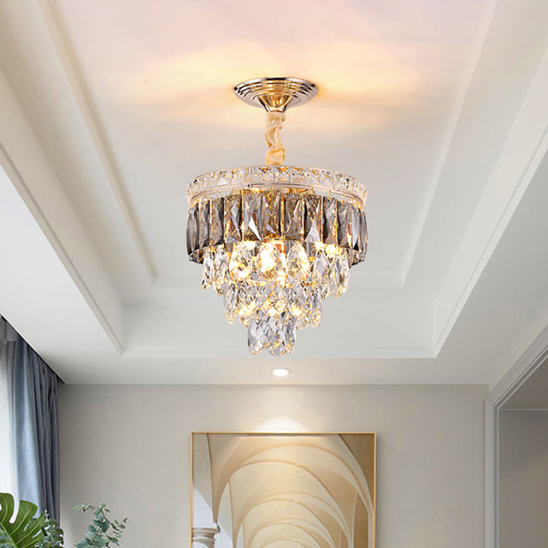 Gold Leaf Chandelier - Modern Crystal Suspension Lamp For Balcony Ceiling (3-Head)