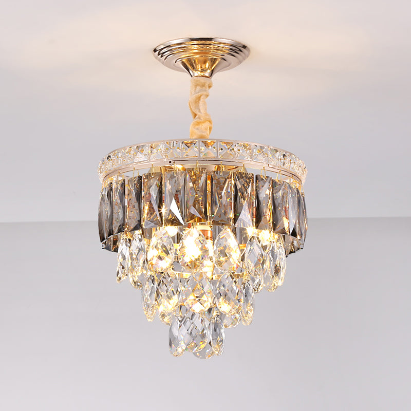 Gold Leaf Chandelier - Modern Crystal Suspension Lamp For Balcony Ceiling (3-Head)