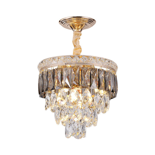 Modern Gold Crystal Leaf Chandelier - 3-Head Balcony Ceiling Lamp