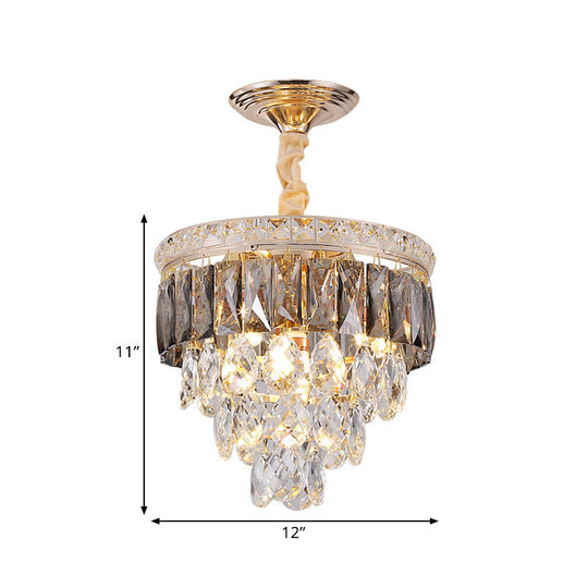 Modern Gold Crystal Leaf Chandelier - 3-Head Balcony Ceiling Lamp