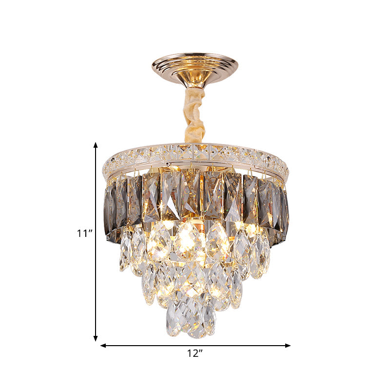 Gold Leaf Chandelier - Modern Crystal Suspension Lamp For Balcony Ceiling (3-Head)