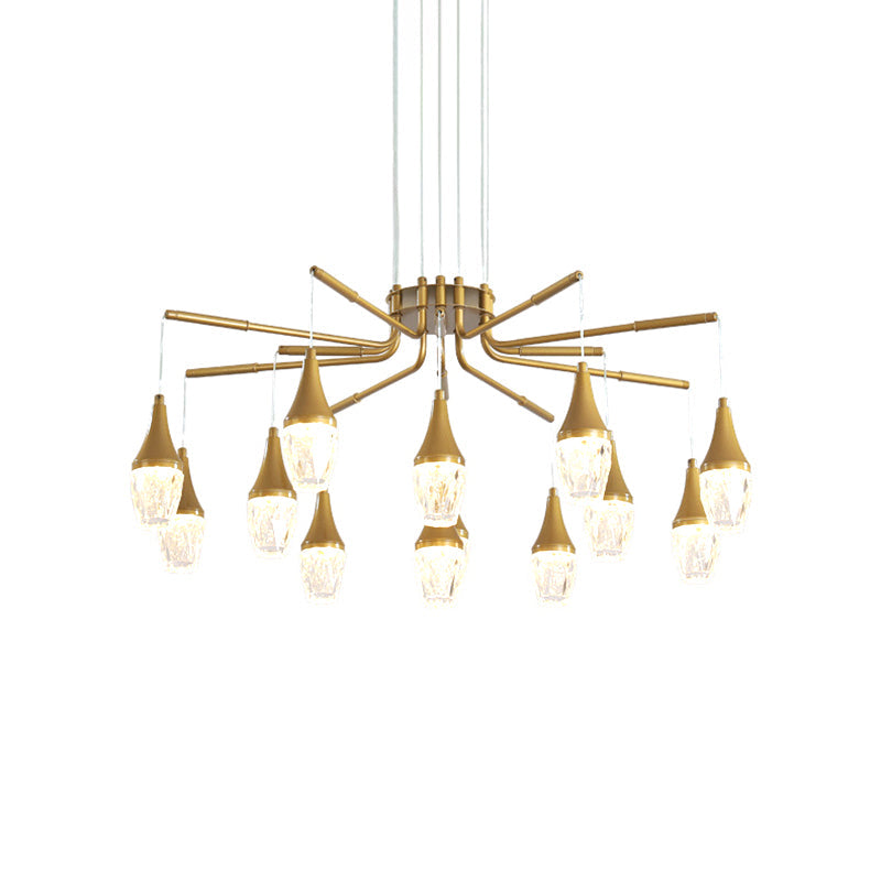 Modern Gold 7/13/16-Head Led Chandelier With Crystal Raindrop Ceiling Light