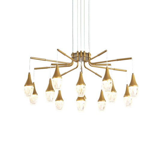 Modern Gold 7/13/16-Head Led Chandelier With Crystal Raindrop Ceiling Light