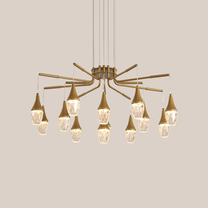 Modern Gold 7/13/16-Head Led Chandelier With Crystal Raindrop Ceiling Light