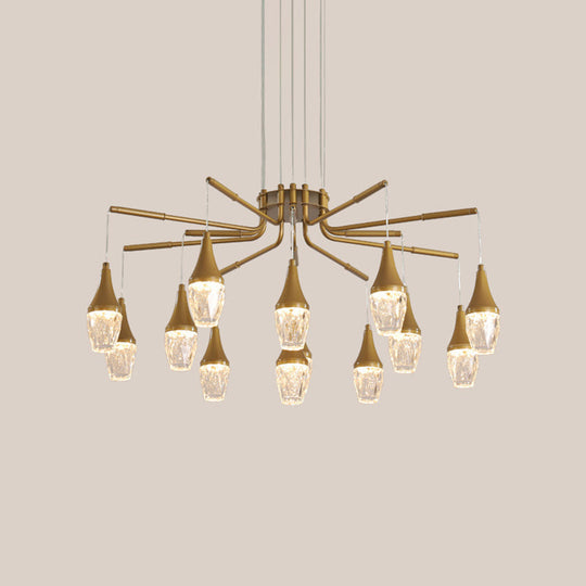 Modern Gold 7/13/16-Head Led Chandelier With Crystal Raindrop Ceiling Light