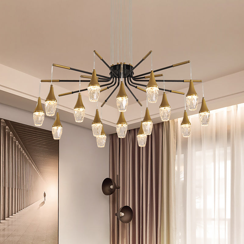 Modern Gold 7/13/16-Head Led Chandelier With Crystal Raindrop Ceiling Light