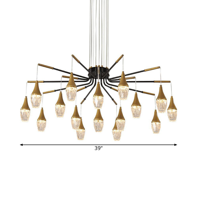 Modern Gold 7/13/16-Head Led Chandelier With Crystal Raindrop Ceiling Light