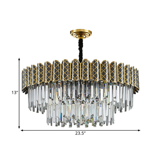 Modern 2-Tier Crystal Pendant Light With 9 Bulbs - Black-Gold Finish Living Room Chandelier