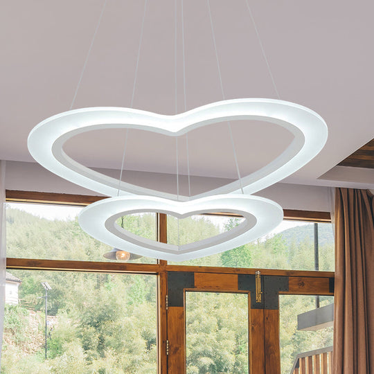 Modern Heart-Shaped Led Chandelier Pendant For Living Room Ceiling - Warm/White Light 2 / White