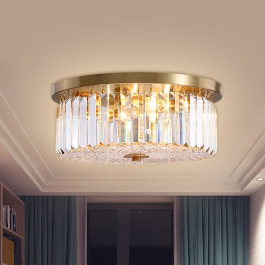 Prismatic Crystal Flushmount Ceiling Light – 4-Light Drum Shaped Design