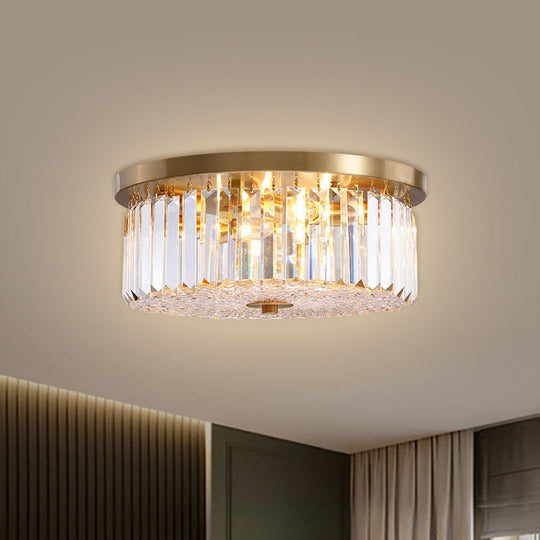 Prismatic Crystal Flushmount Ceiling Light – 4-Light Drum Shaped Design