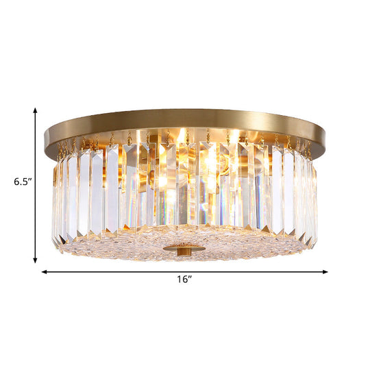 Prismatic Crystal Flushmount Ceiling Light – 4-Light Drum Shaped Design