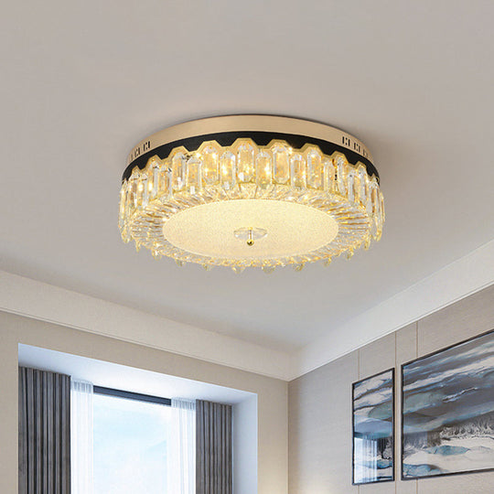 Modern Clear Crystal Flush-Mount Ceiling Lamp for Bedroom, LED Light Fixture