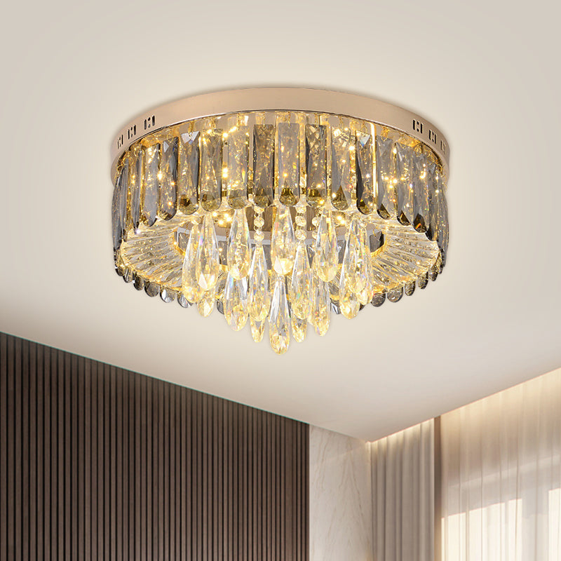 Modern Crystal Gold LED Flush Mount Ceiling Light for Drum Bedroom